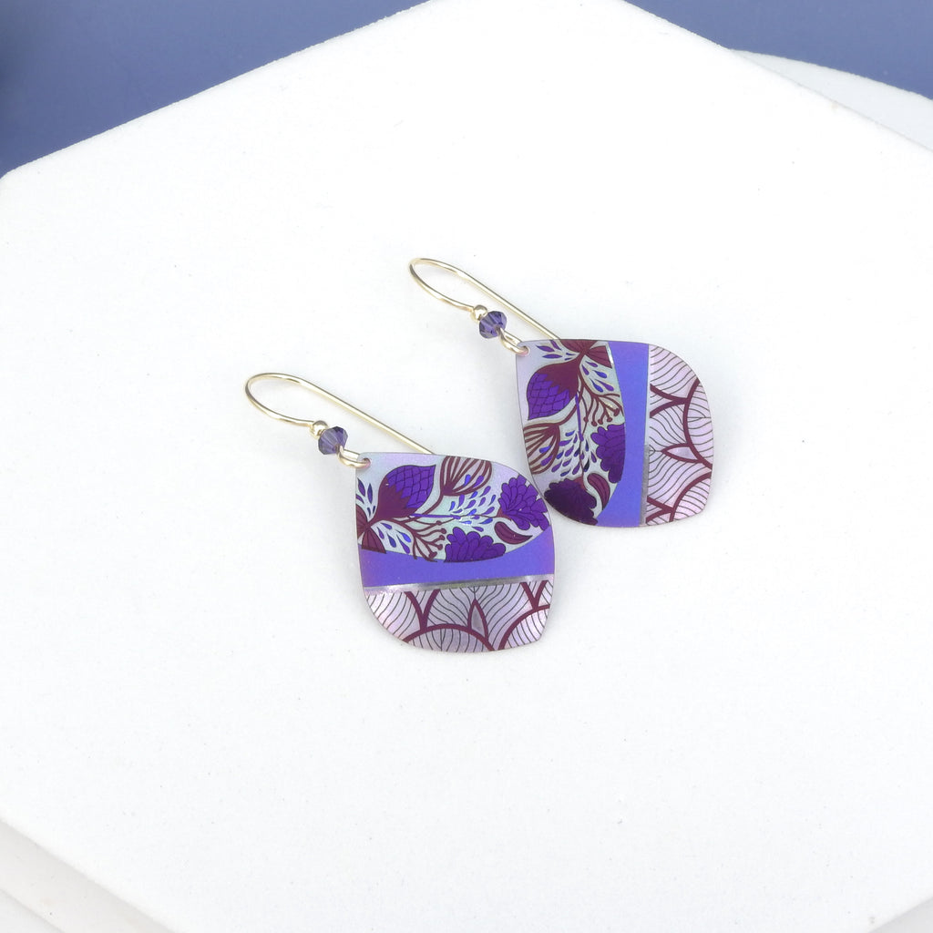 Purple Floral Metal Earrings