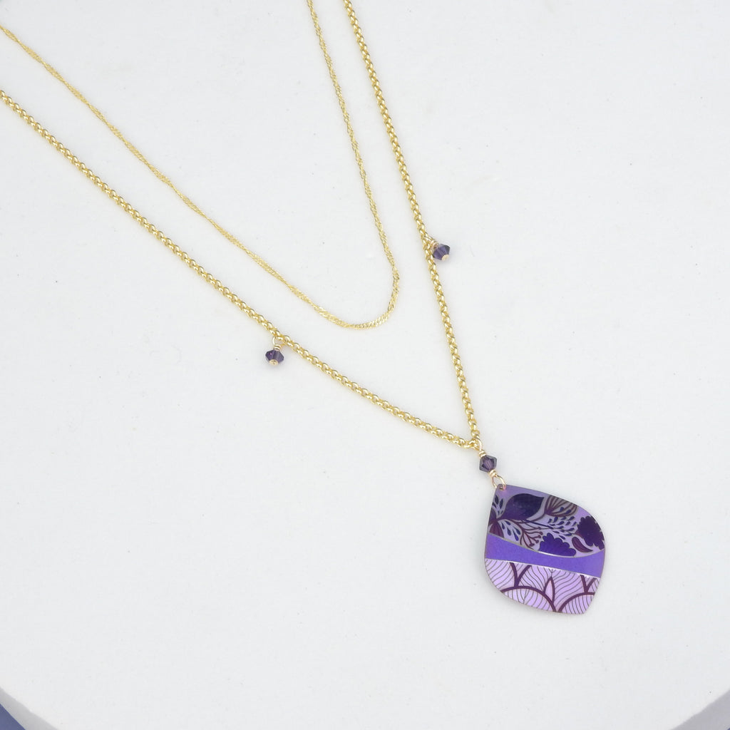 Decorative Purple Metal Double Chain Necklace