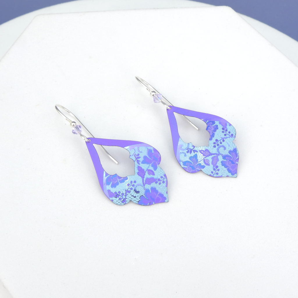 Purple Metal Floral Etched Earrings