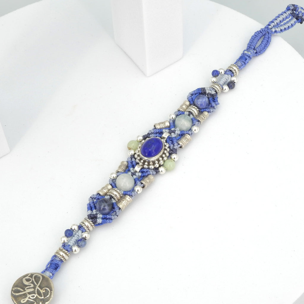 Sterling Silver Isha Elafi Lapis & Moonstone Nomadic Knotwork Bracelet