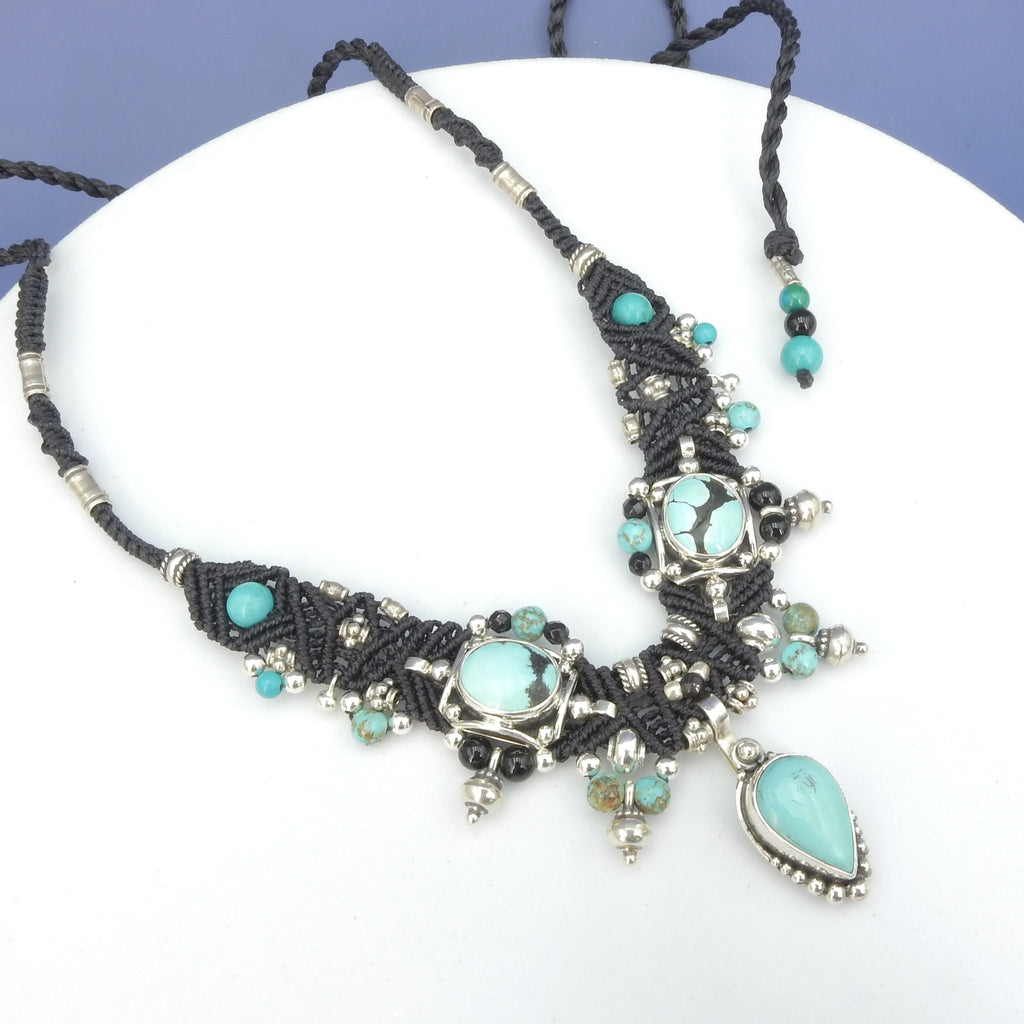 Sterling Silver Isha Elafi Turquoise Nomadic Knotwork Necklace