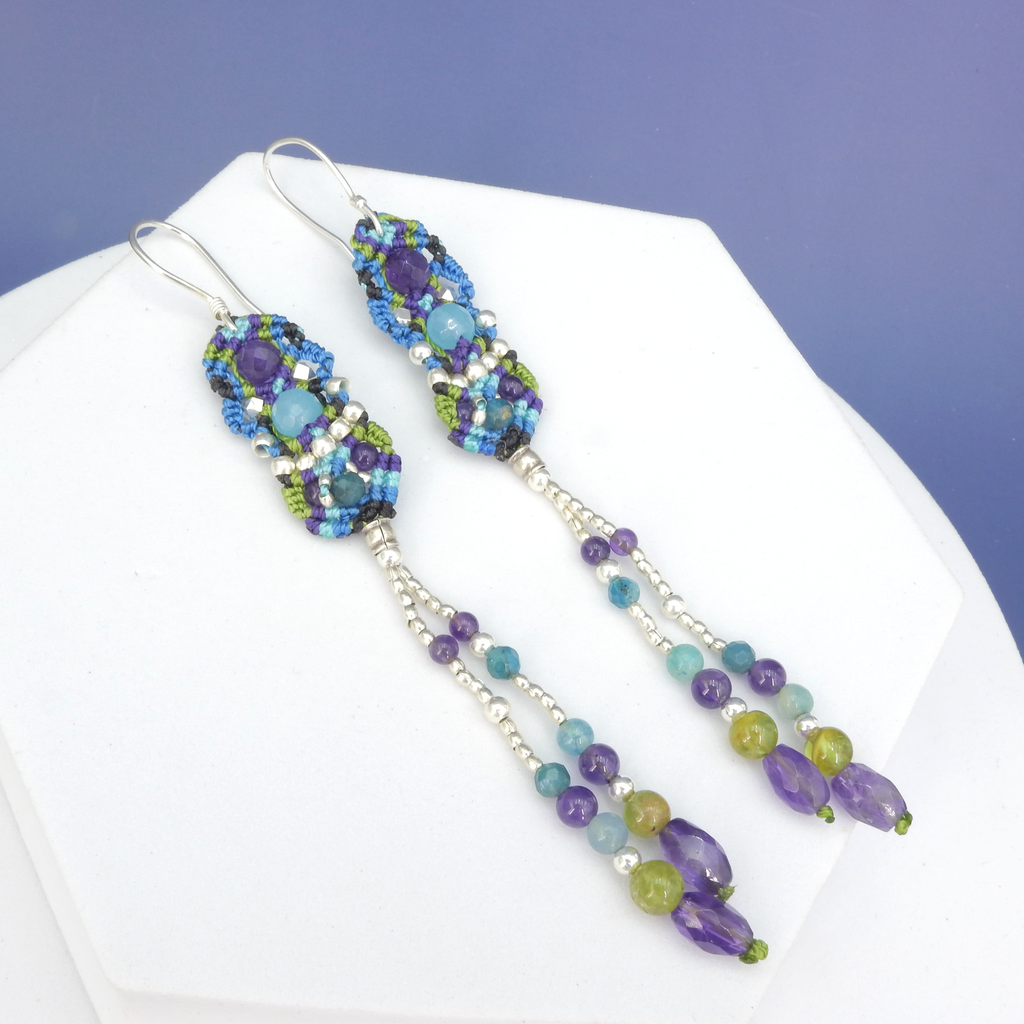 Sterling Silver Isha Elafi Nomadic Knotwork Amethyst & Chrysoprase Earrings