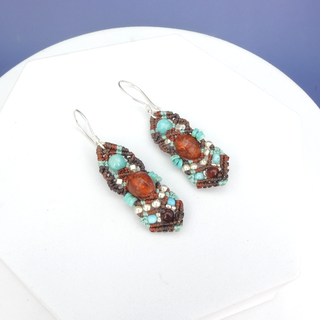 Sterling Silver Isha Elafi Nomadic Knotwork Turquoise & Amber Earrings