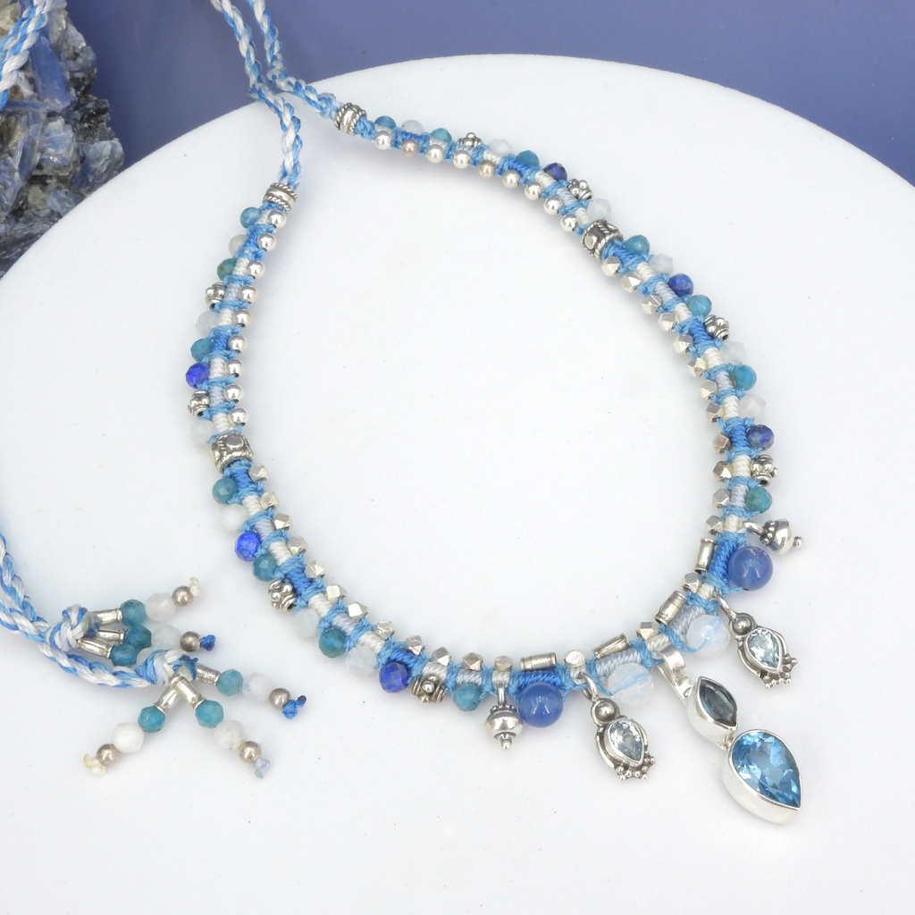 Sterling Silver Isha Elafi Blue Topaz Nomadic Knotwork Necklace