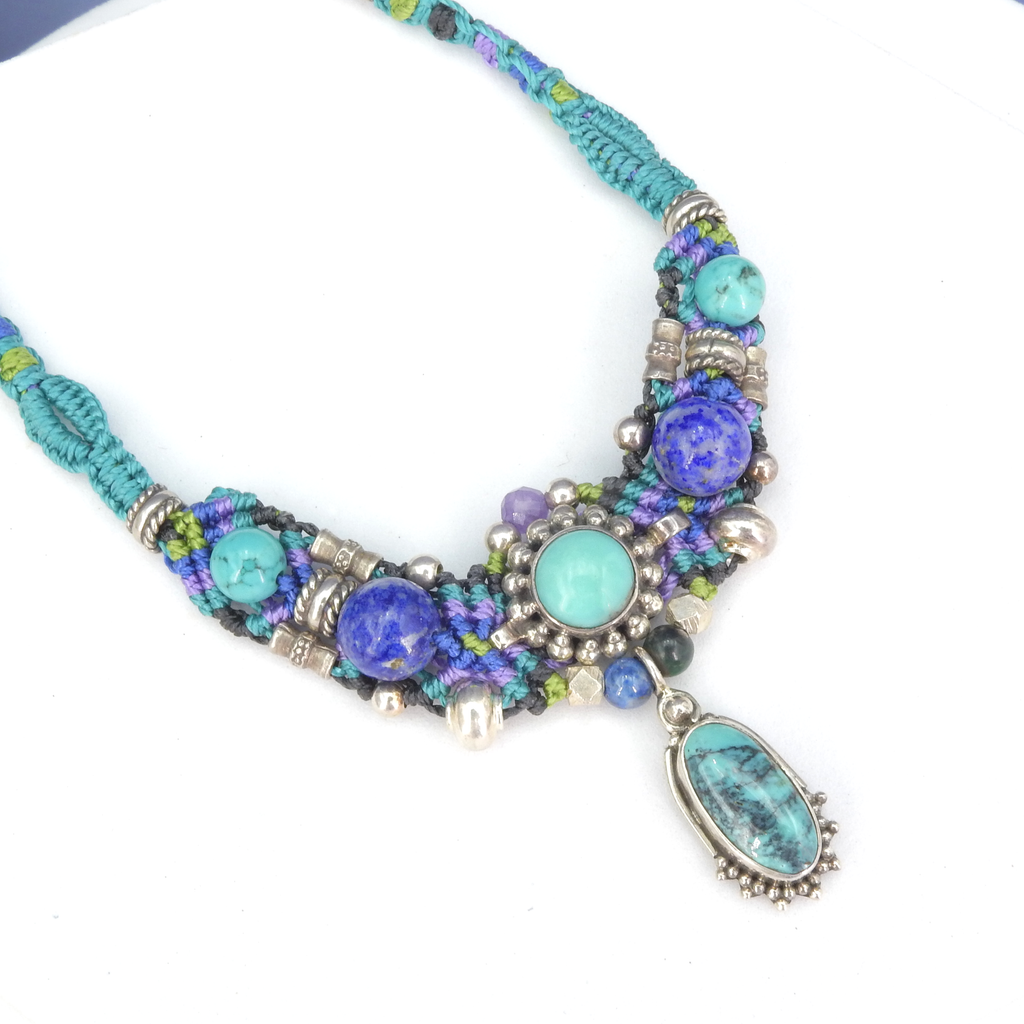 Sterling Silver Isha Elafi Turquoise & Lapis Small Nomadic Knotwork Necklace