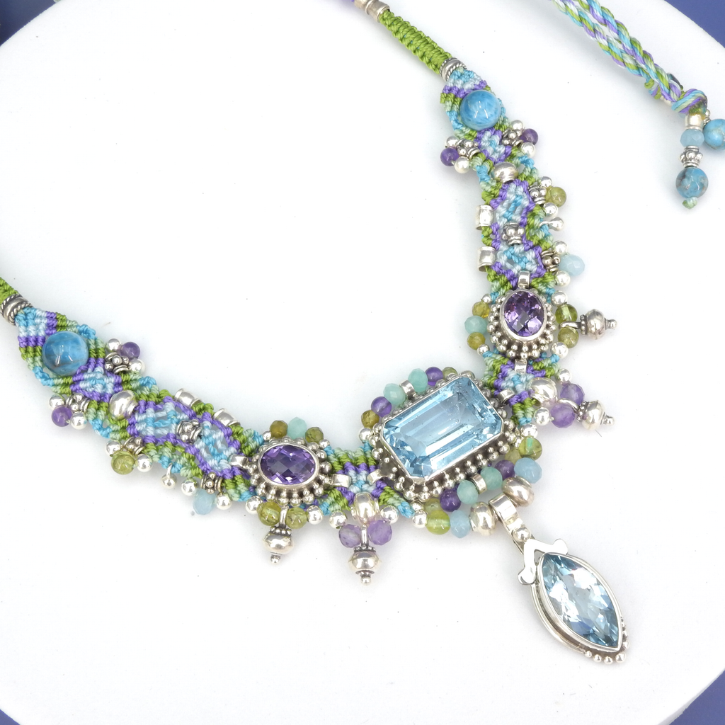 Sterling Silver Isha Elafi Blue Topaz & Amethyst Nomadic Knotwork Necklace