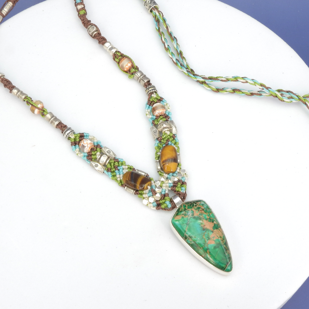 Sterling Silver Isha Elafi Green Copper Malachite Nomadic Knotwork Necklace