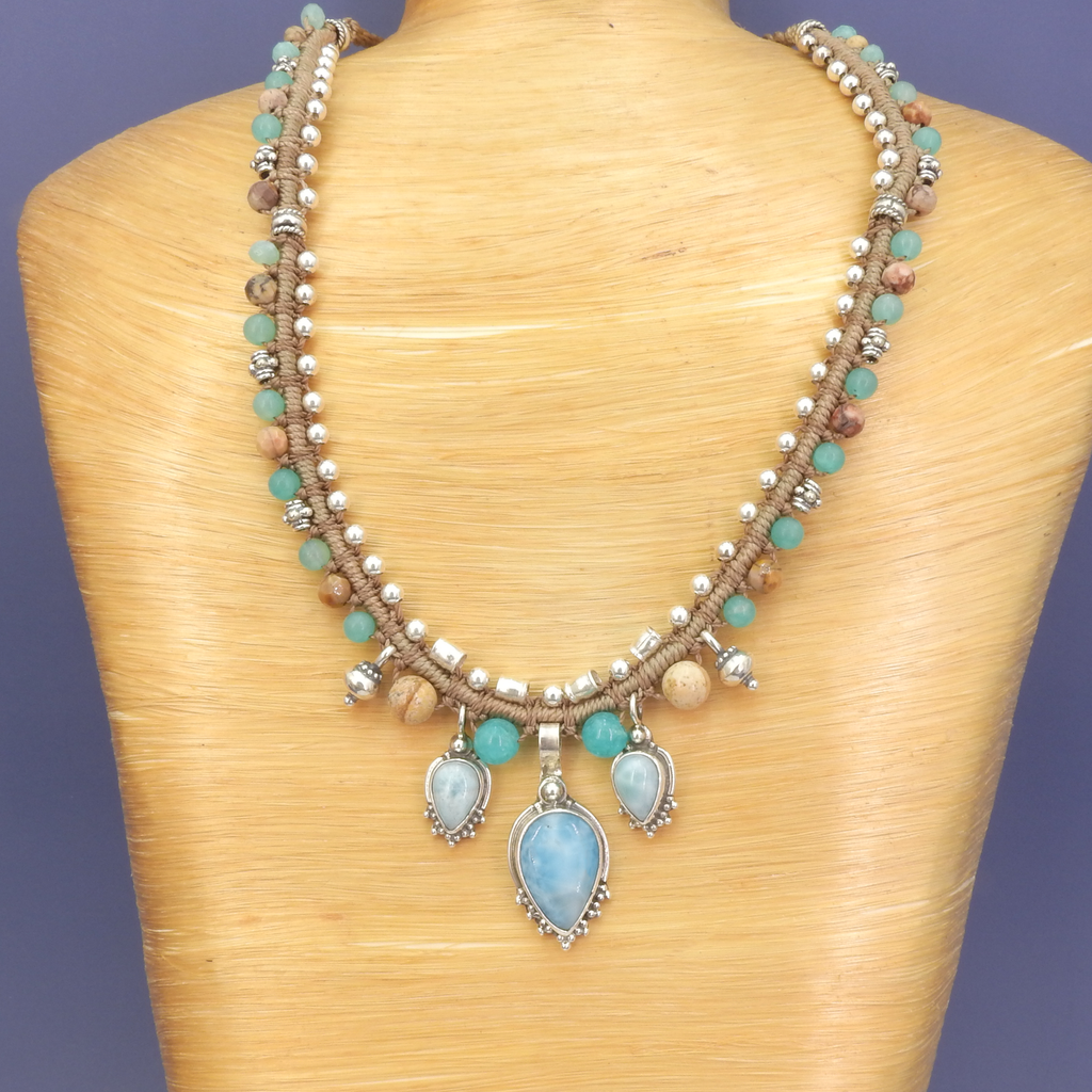 Sterling Silver Isha Elafi Small Larimar Nomadic Knotwork Necklace