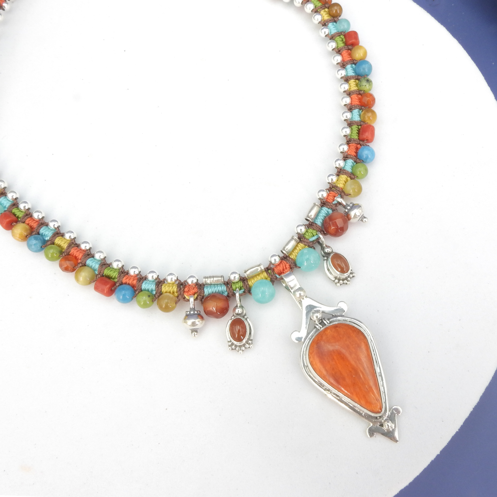 Sterling Silver Isha Elafi Spiny Oyster Nomadic Knotwork Necklace