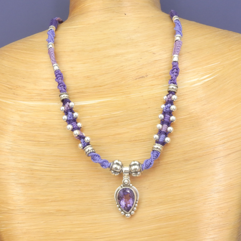 Sterling Silver Isha Elafi Small Amethyst Nomadic Knotwork Necklace