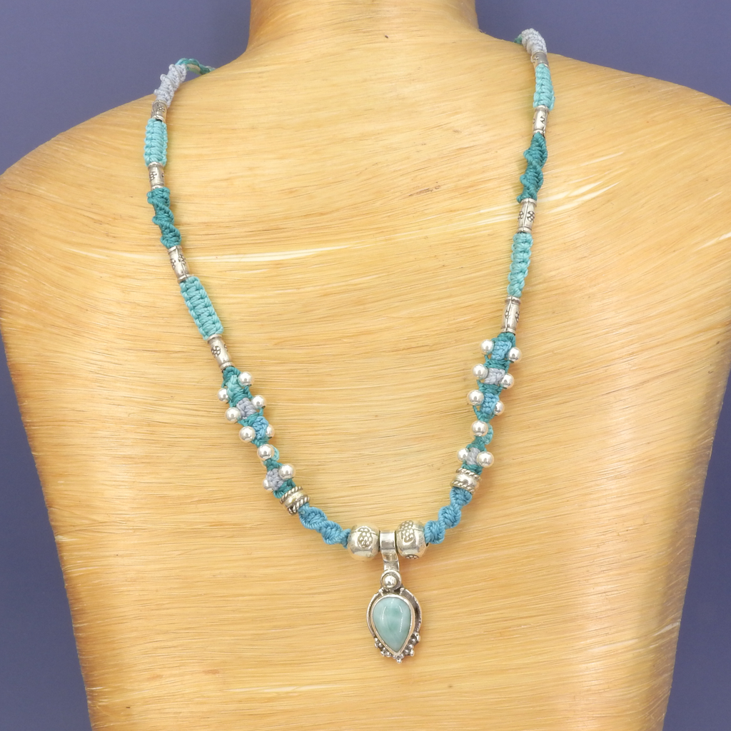 Sterling Silver Isha Elafi Larimar Small Nomadic Knotwork Necklace