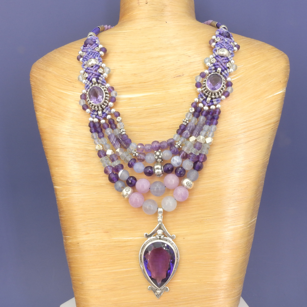 Sterling Silver Isha Elafi Amethyst Multi Strand Nomadic Knotwork Necklace