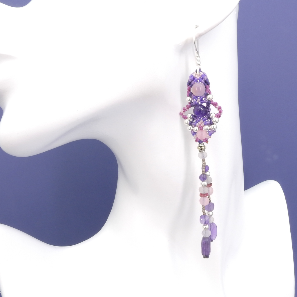 Sterling Silver Isha Elafi Nomadic Knotwork Amethyst Earrings