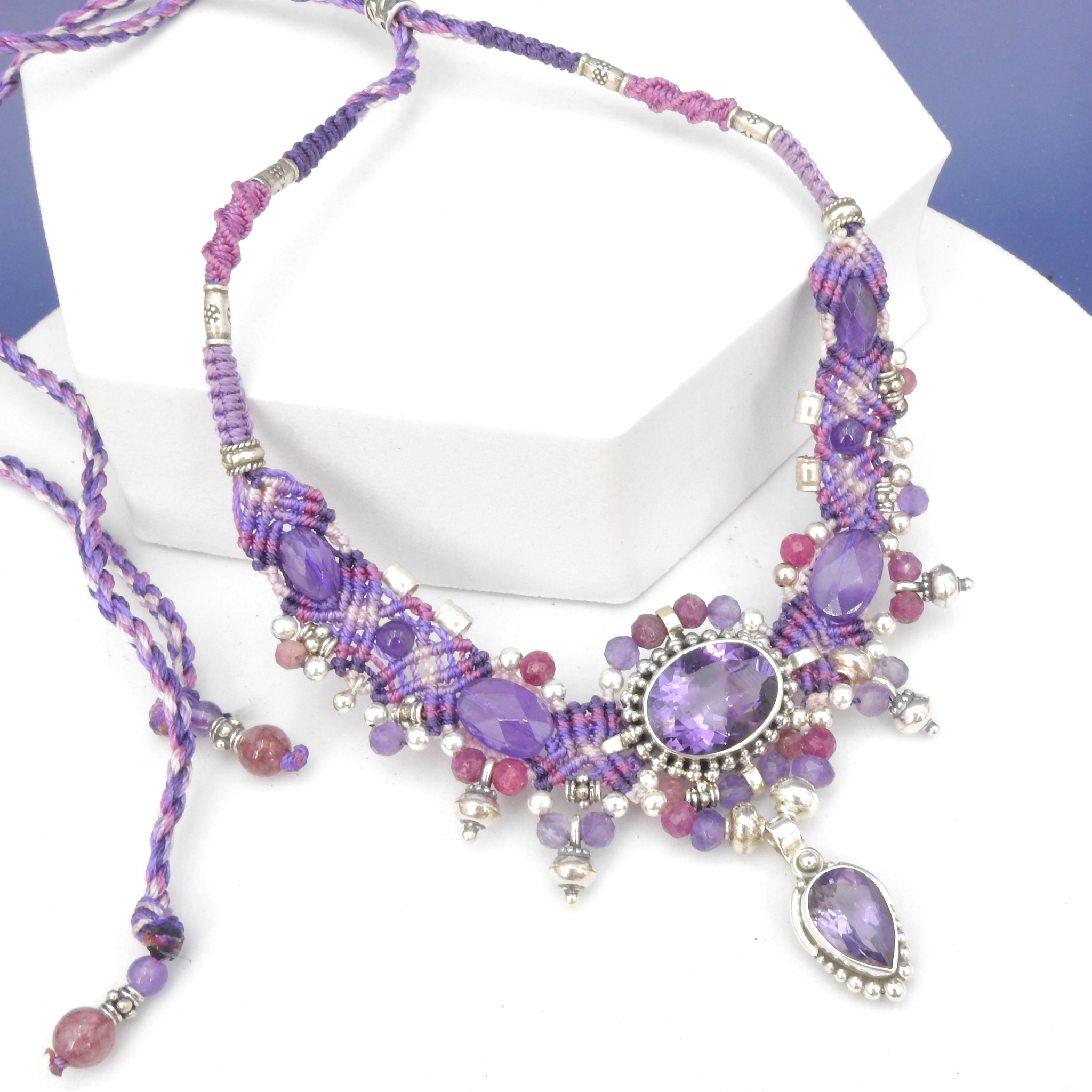 Sterling Silver Isha Elafi Amethyst Nomadic Knotwork Necklace