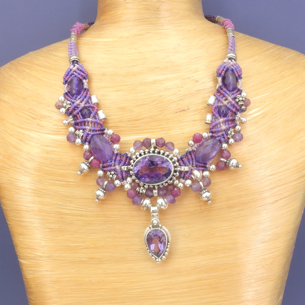 Sterling Silver Isha Elafi Amethyst Nomadic Knotwork Necklace