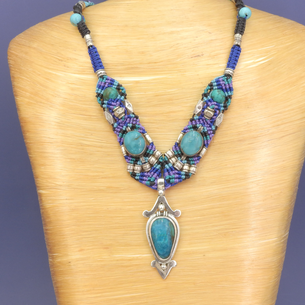 Sterling Silver Isha Elafi Chrysocolla Nomadic Knotwork Necklace