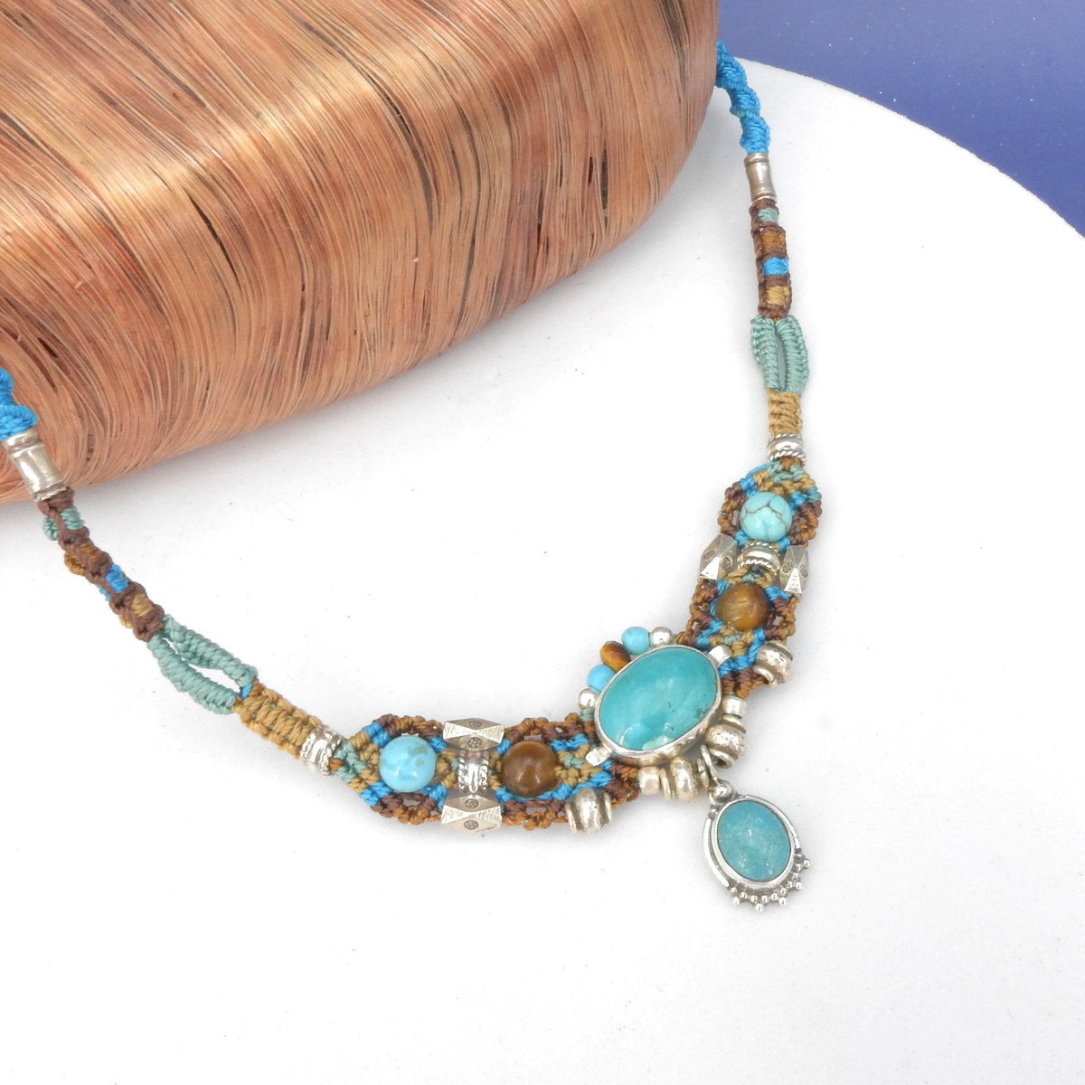 Sterling Silver Isha Elafi Small Turquoise Nomadic Knotwork Necklace ...