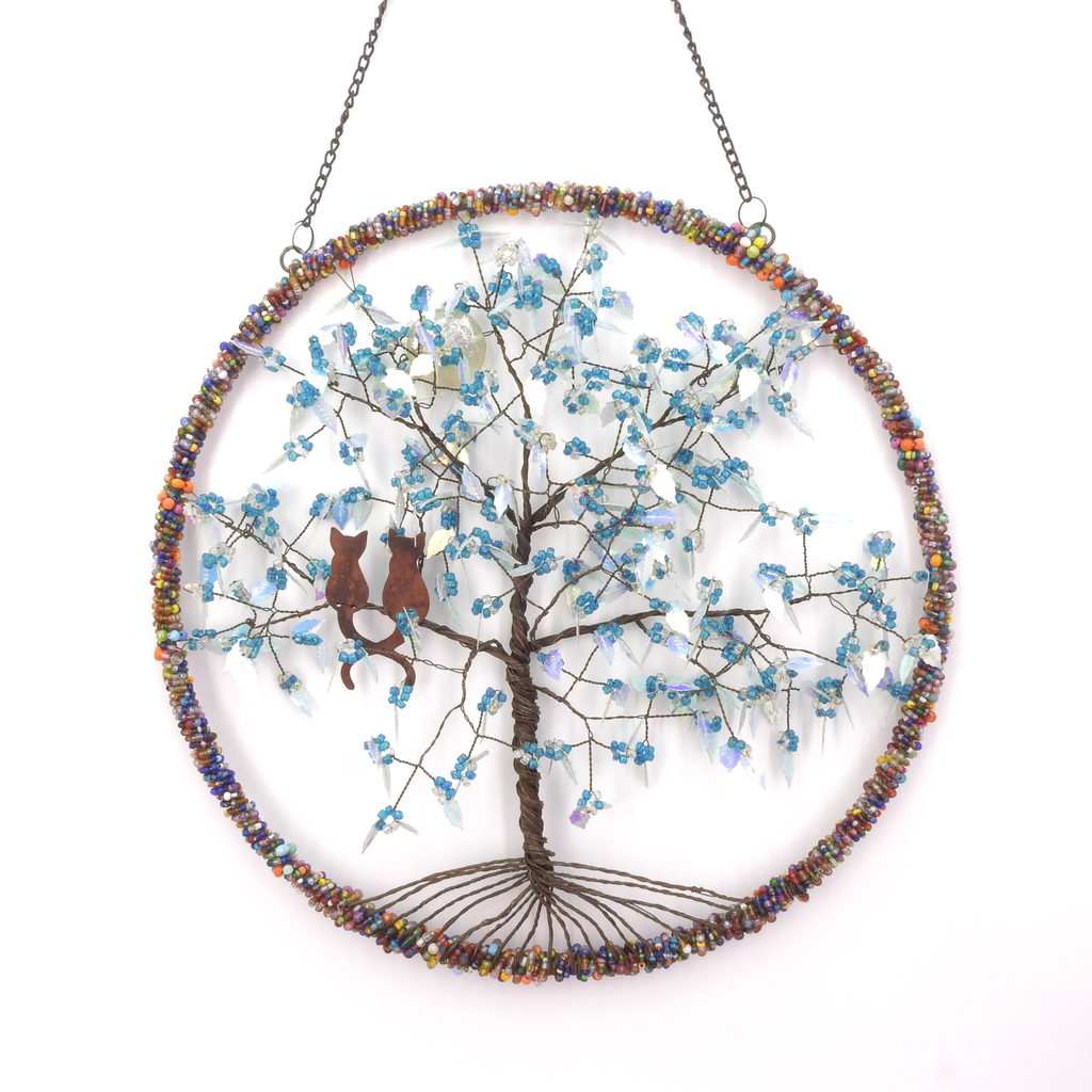 Beaded Tree of Life Wall Hanging w/ Cats