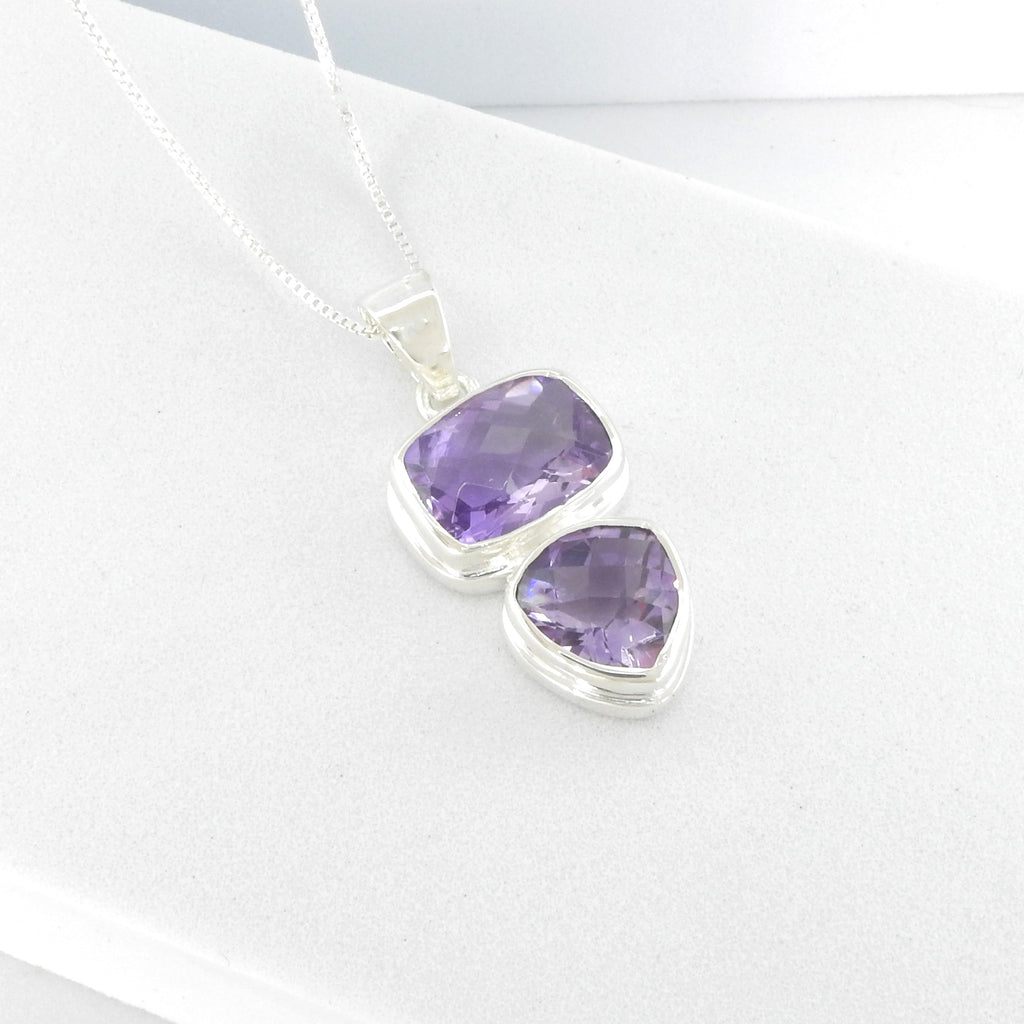 Sterling Silver Double Amethyst Pendant
