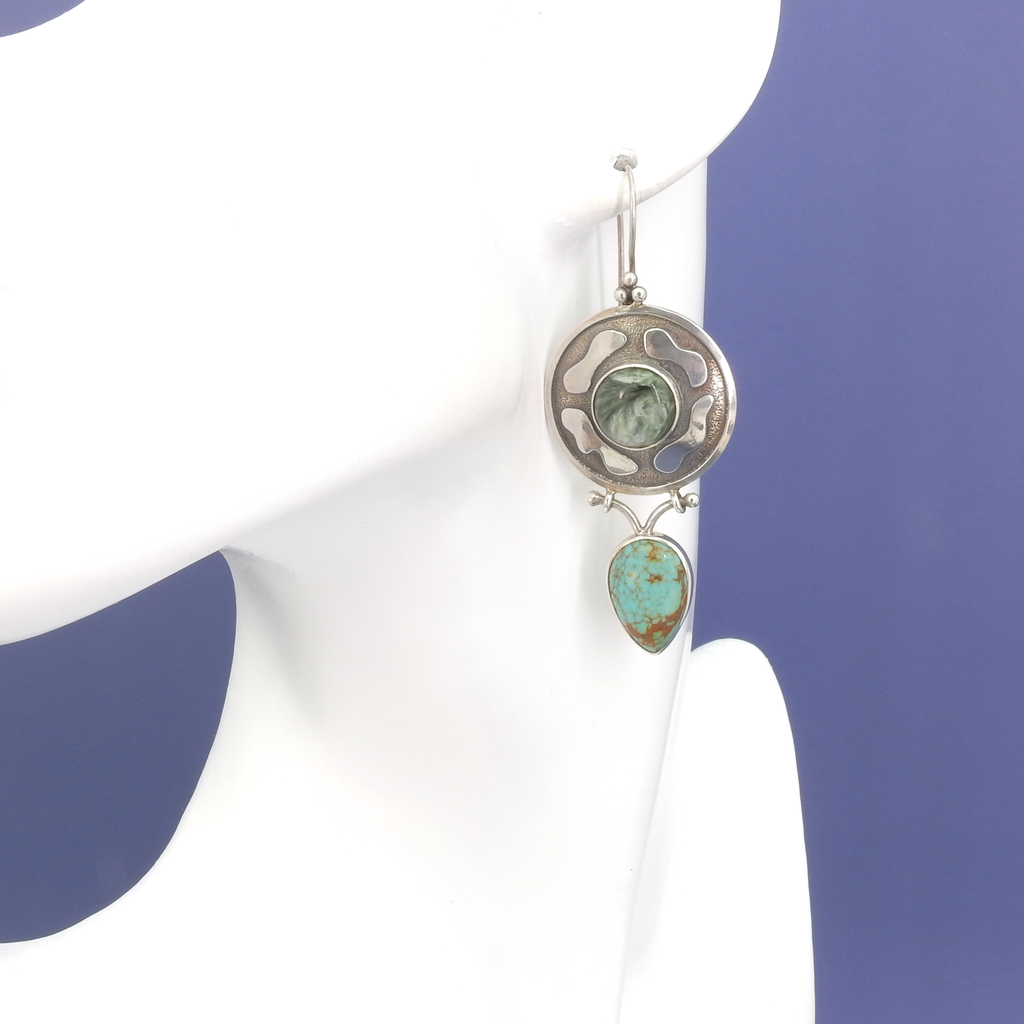 Sterling Silver Serpentine & Turquoise Earrings