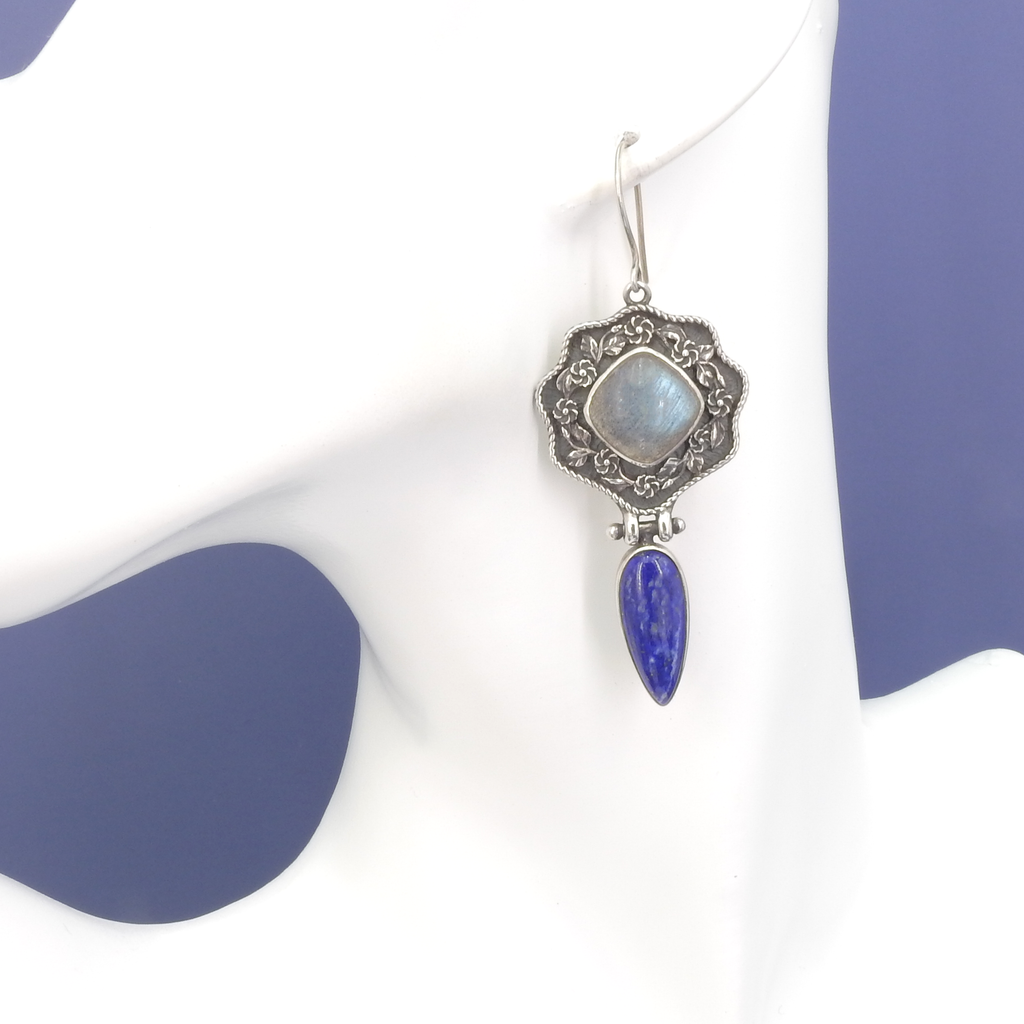 Sterling Silver Labradorite & Lapis Earrings