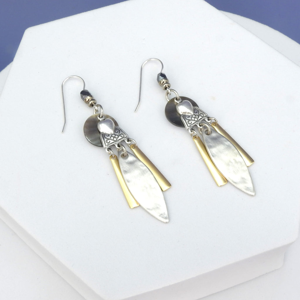 John Michael Richardson Two Tone Dangle w/ Heart Earrings