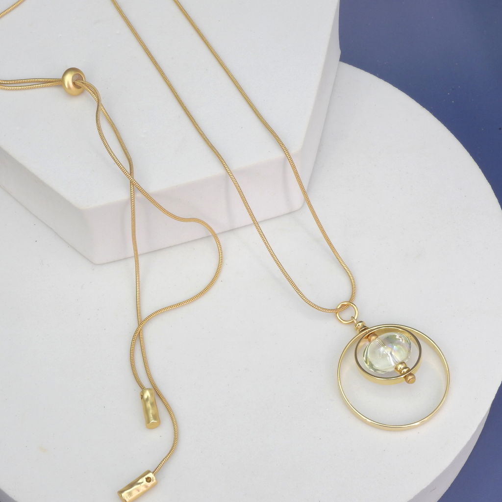 Gold or Silver Tone Geometric Circle Necklace