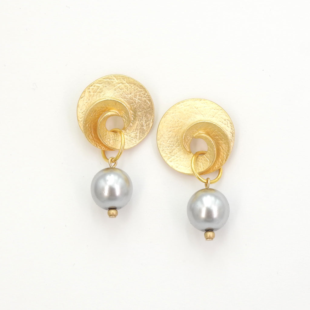 John Michael Richardson Matte Gold & Pearl Earrings Clip or Pierced