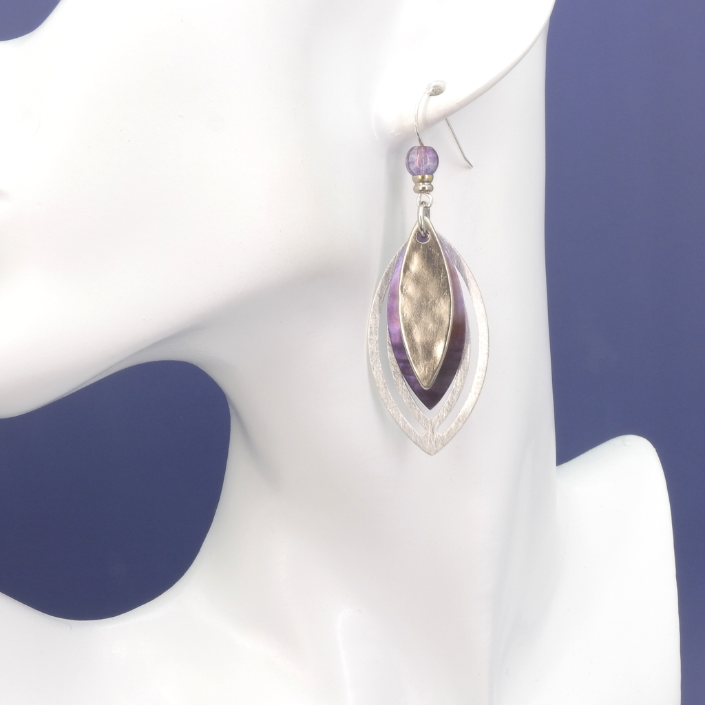 John Michael Richardson Silver Tone Dyed Purple Shell Dangle Earrings