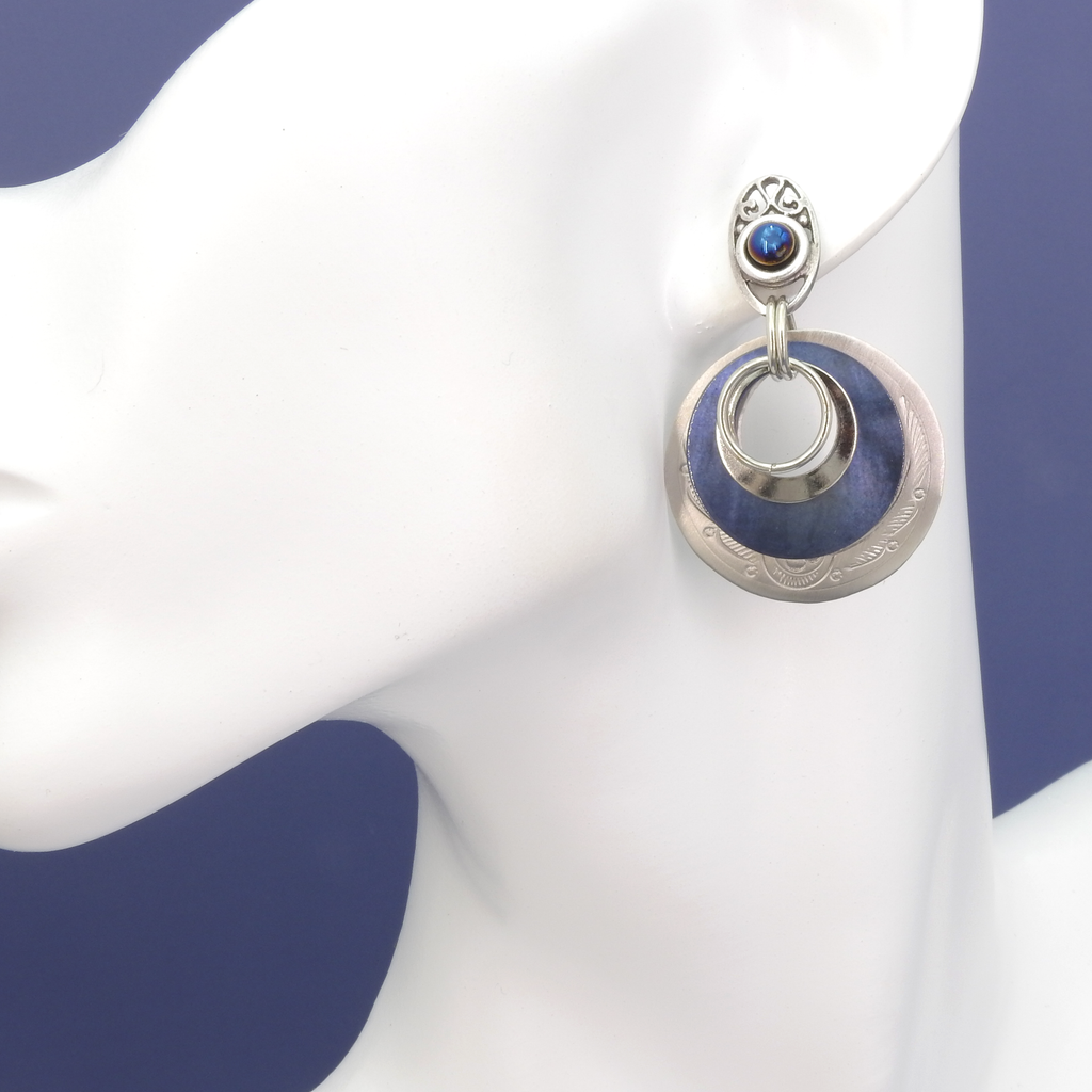 John Michael Richardson Matte Silver & Dyed Mother of Pearl Earrings