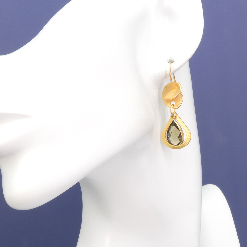 John Michael Richardson Matte Gold & Smokey Crystal Earrings