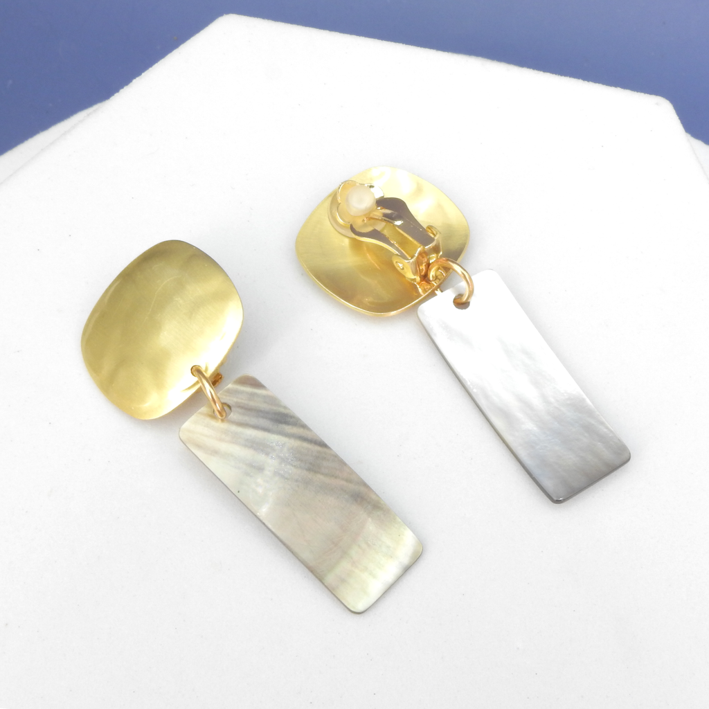 John Michael Richardson Gold Tone & Mother of Pearl Clip-on Earrings