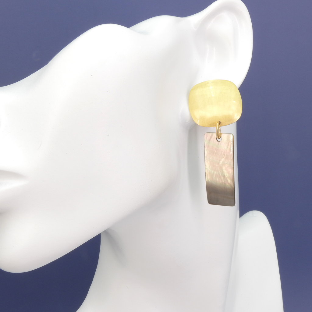 John Michael Richardson Gold Tone & Mother of Pearl Clip-on Earrings