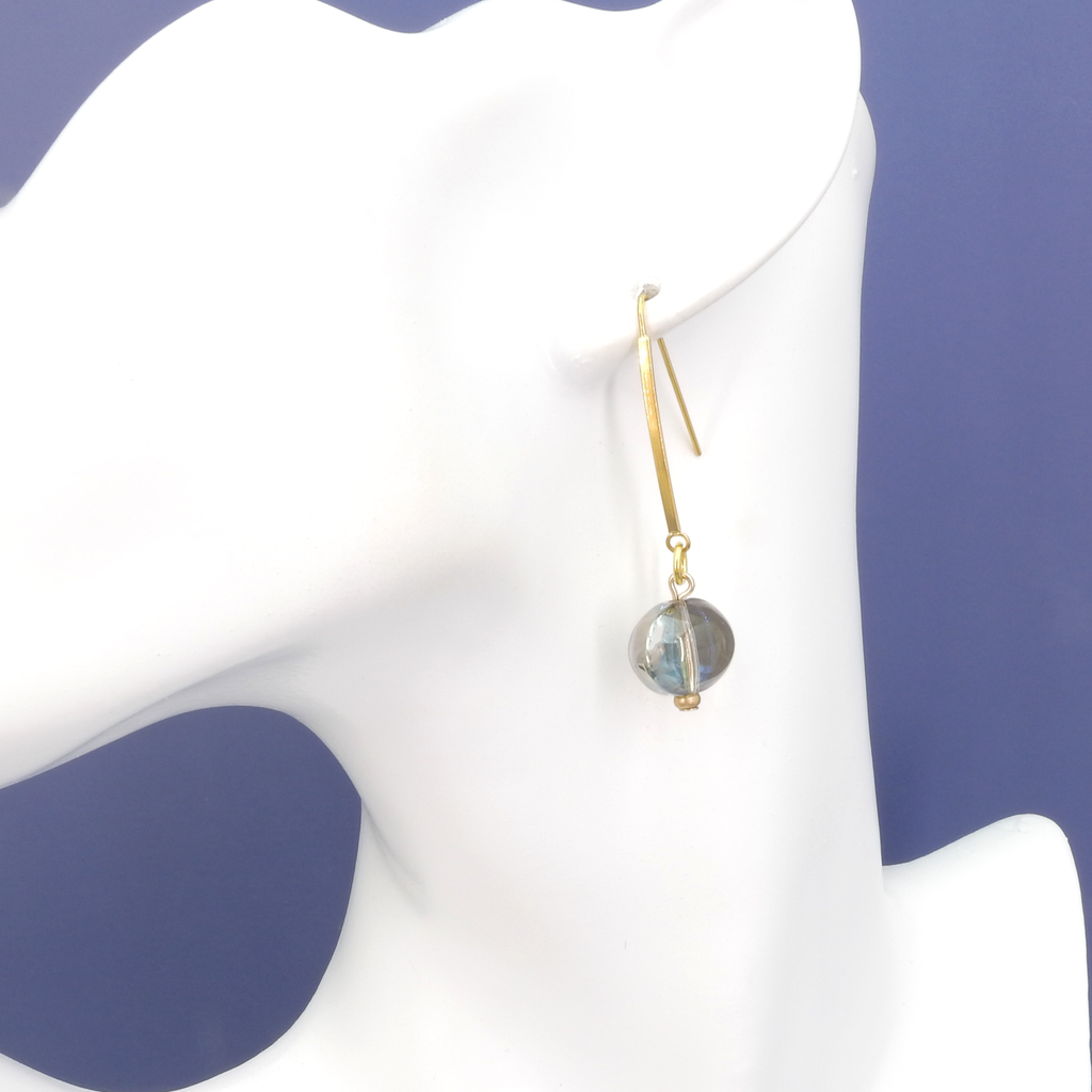 John Michael Richardson Gold Tone Dangle Earrings w/ Crystal Bead