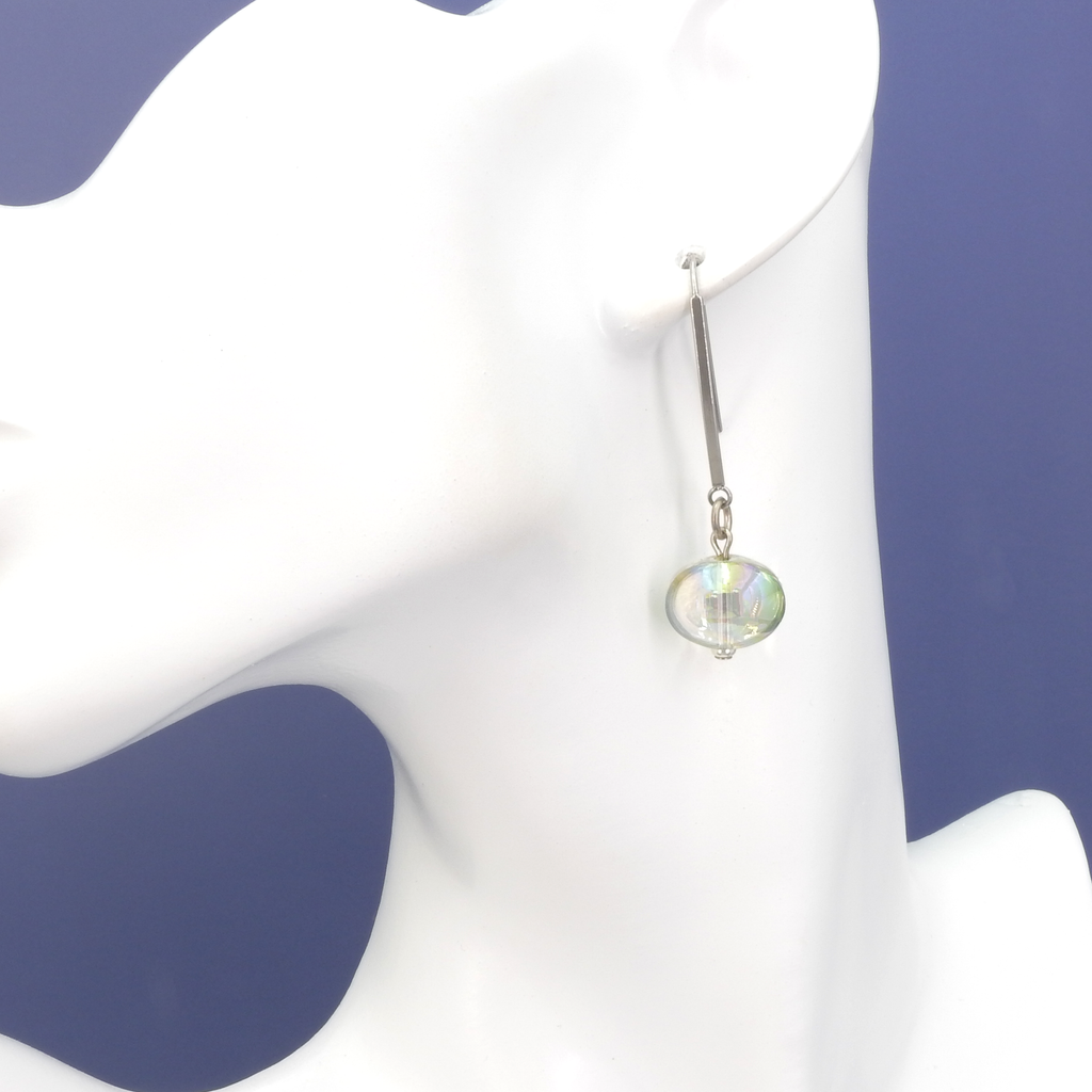 John Michael Richardson Silver Tone Dangle Earrings w/ Glass Bead