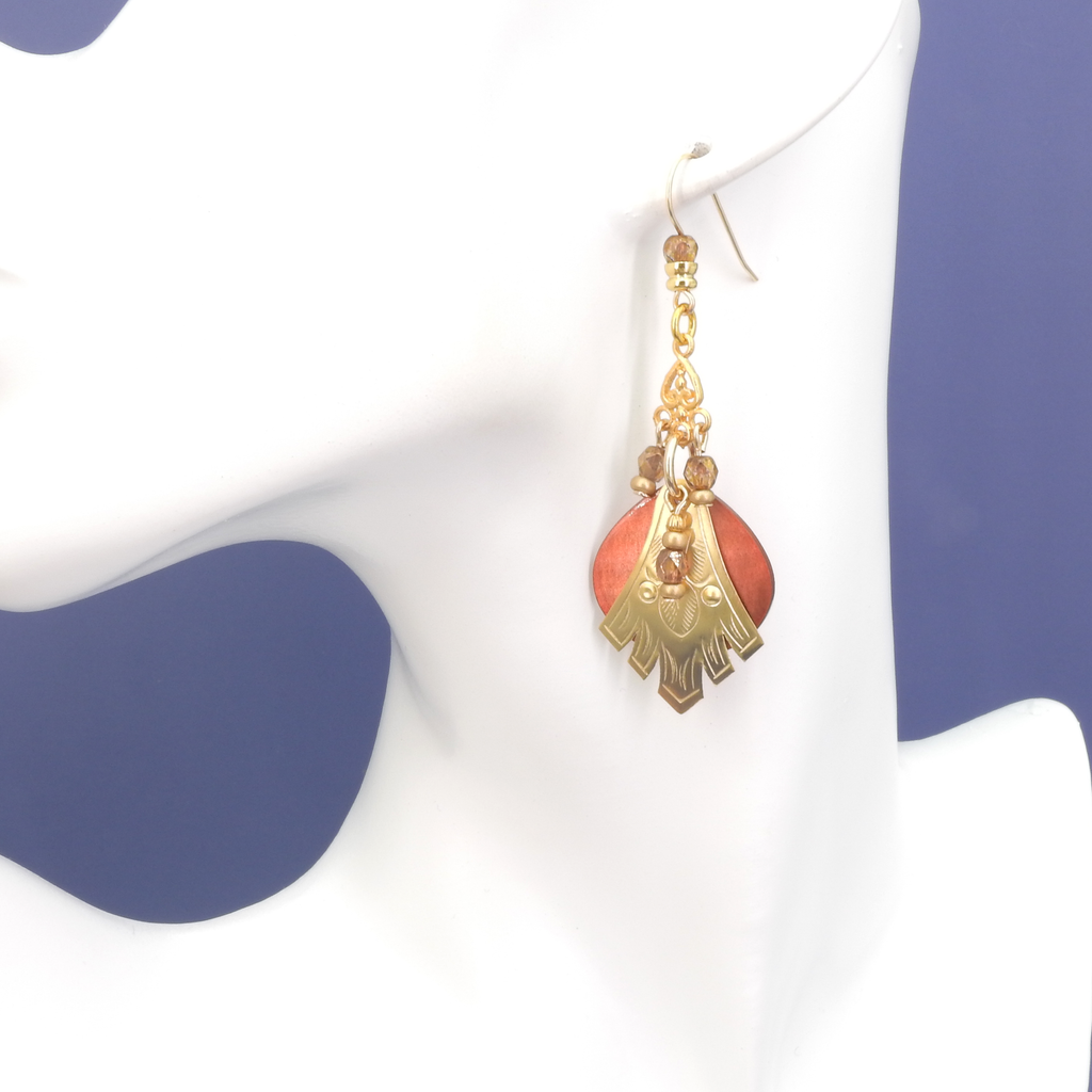 John Michael Richardson Gold Tone Bronze Colored Shell Dangle Earrings