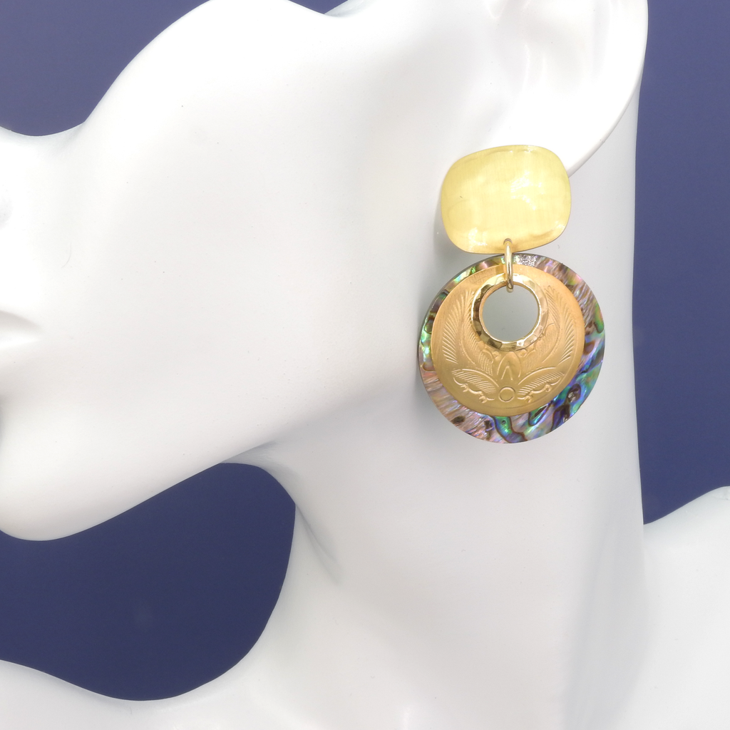 John Michael Richardson Matte Gold & Abalone Large Earrings