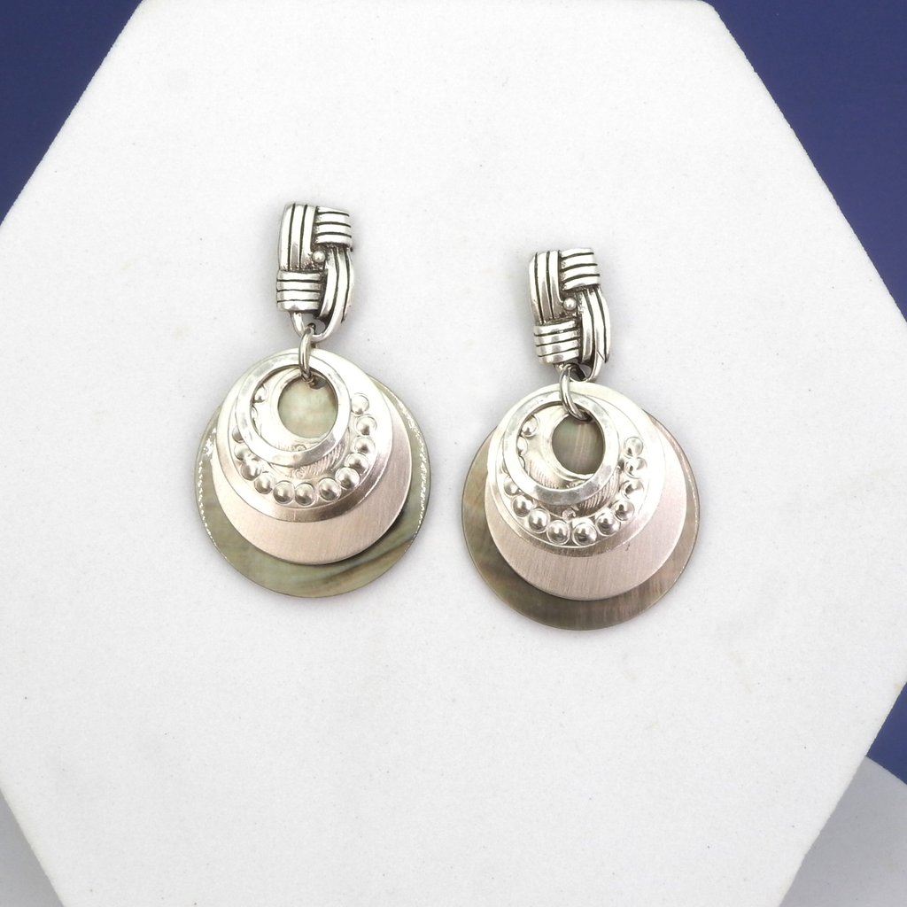 John Michael Richardson Matte Silver Earrings w/ Mother of Pearl