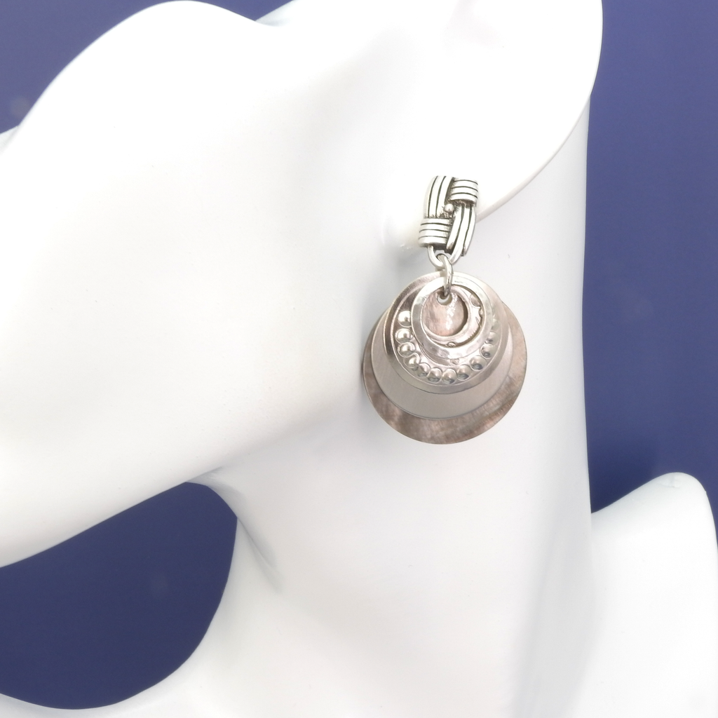 John Michael Richardson Matte Silver Earrings w/ Mother of Pearl