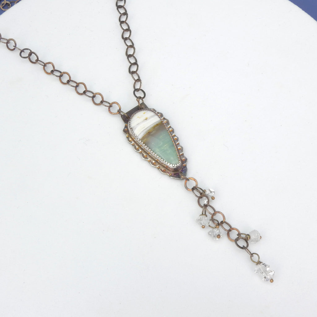 Sterling Silver Opalized Wood & Herkimer Diamond Necklace