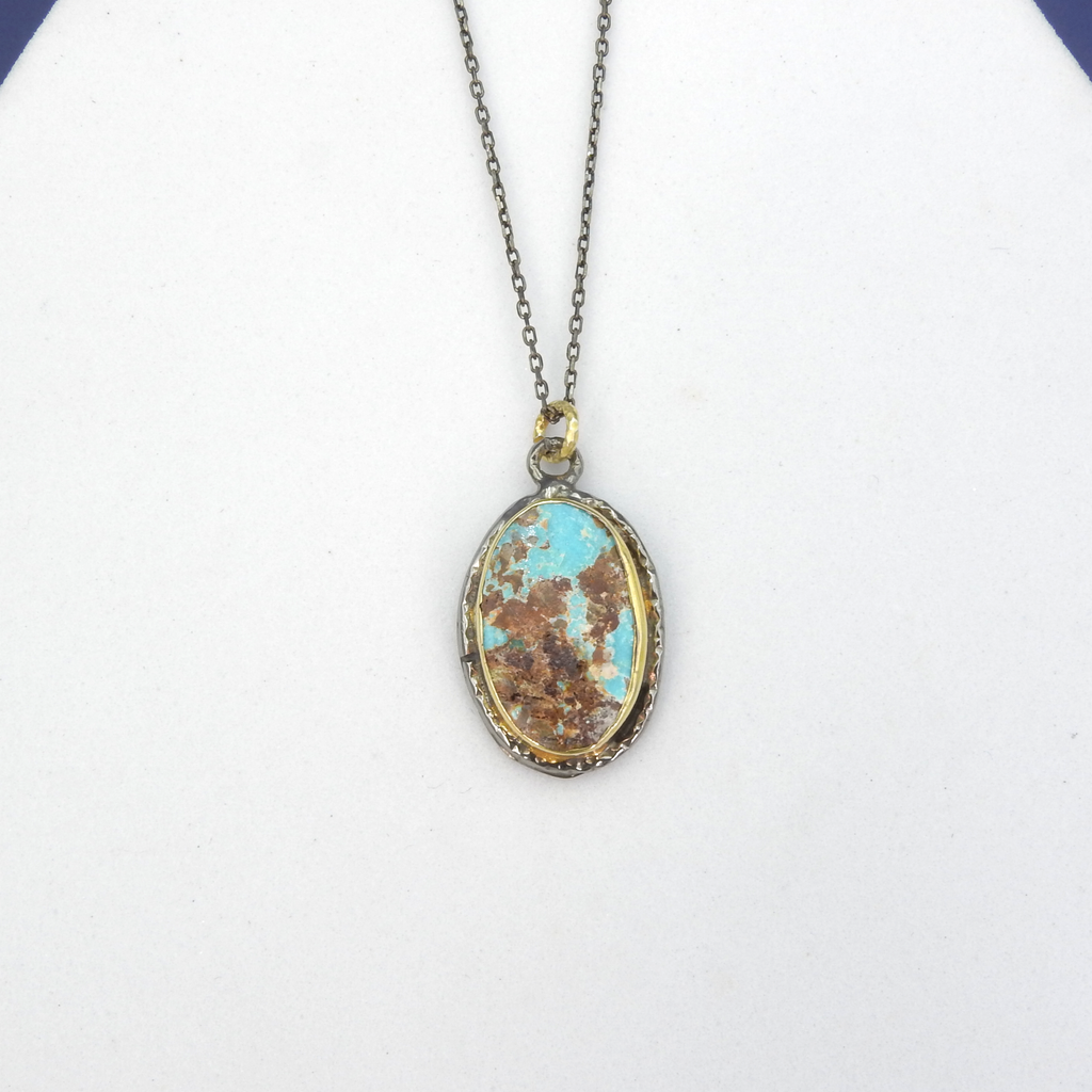 Oxidized Sterling Silver 24KT Gold Turquoise Pendant