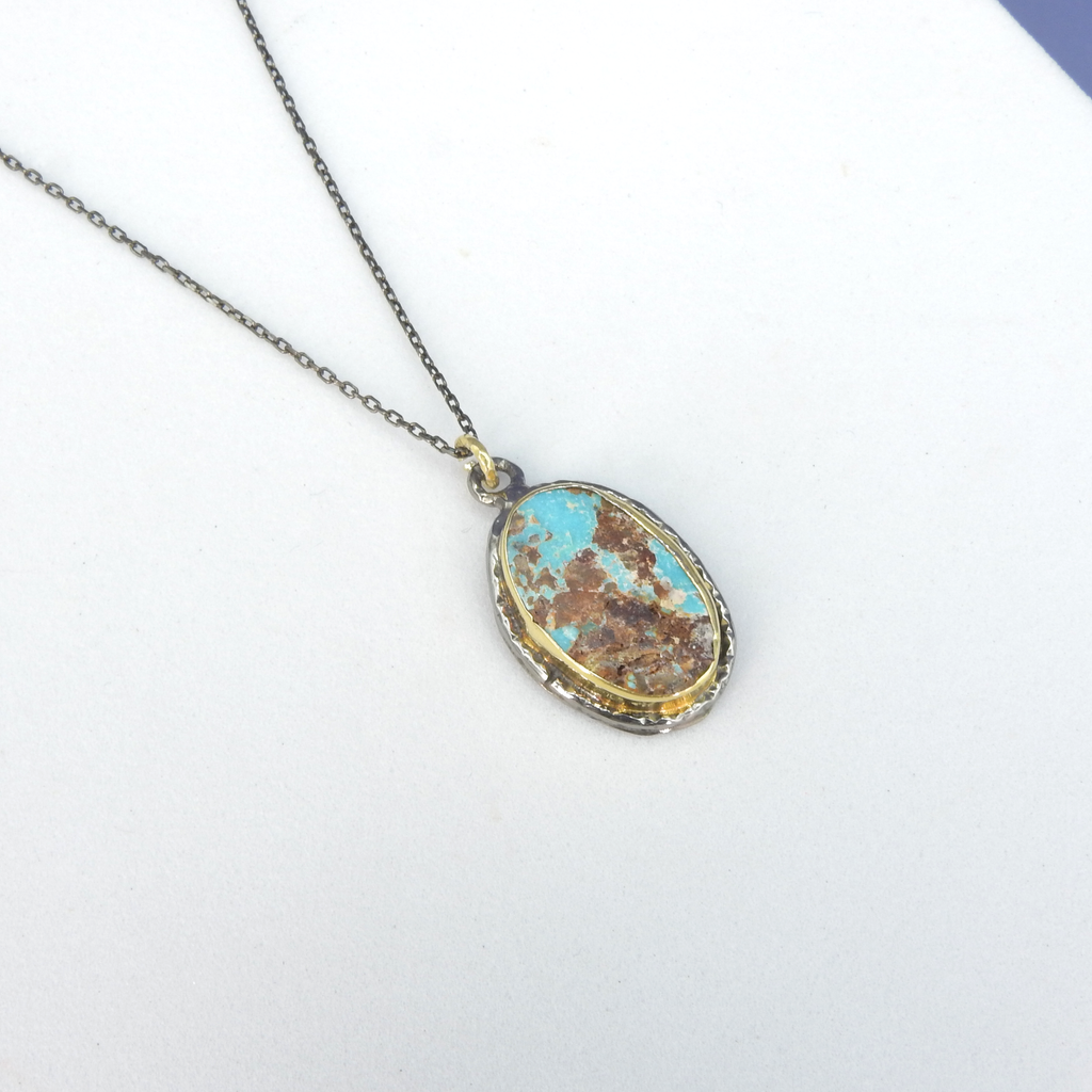 Oxidized Sterling Silver 24KT Gold Turquoise Pendant
