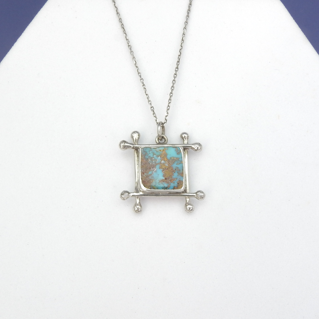 Oxidized Sterling Silver Square Turquoise Necklace