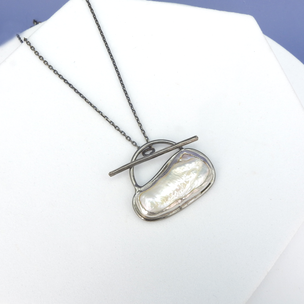 Oxidized Sterling Silver Mabe Pearl Necklace