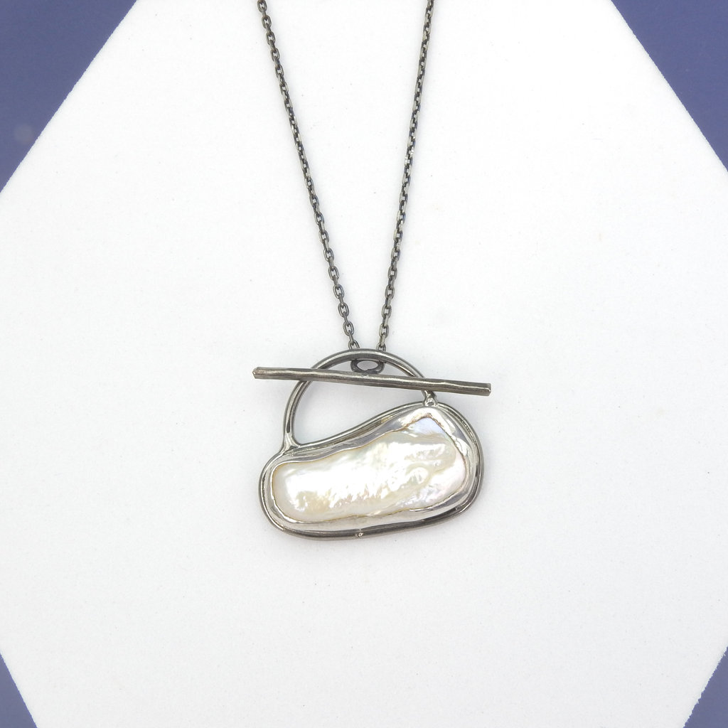 Oxidized Sterling Silver Mabe Pearl Necklace