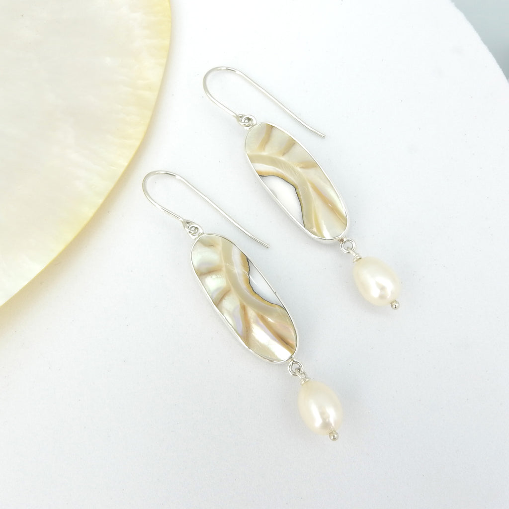 Sterling Silver Nautilus & Pearl Earrings