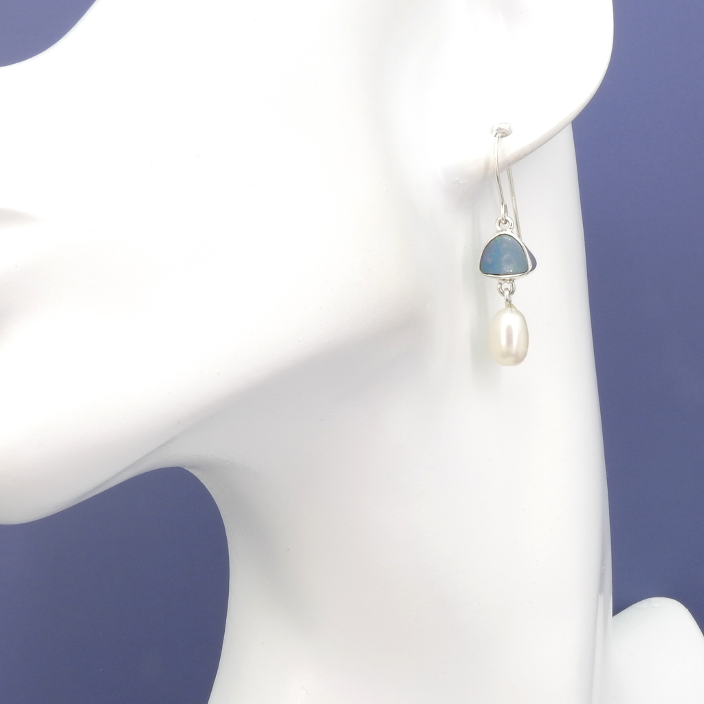 Sterling Silver Opal & Pearl Earrings