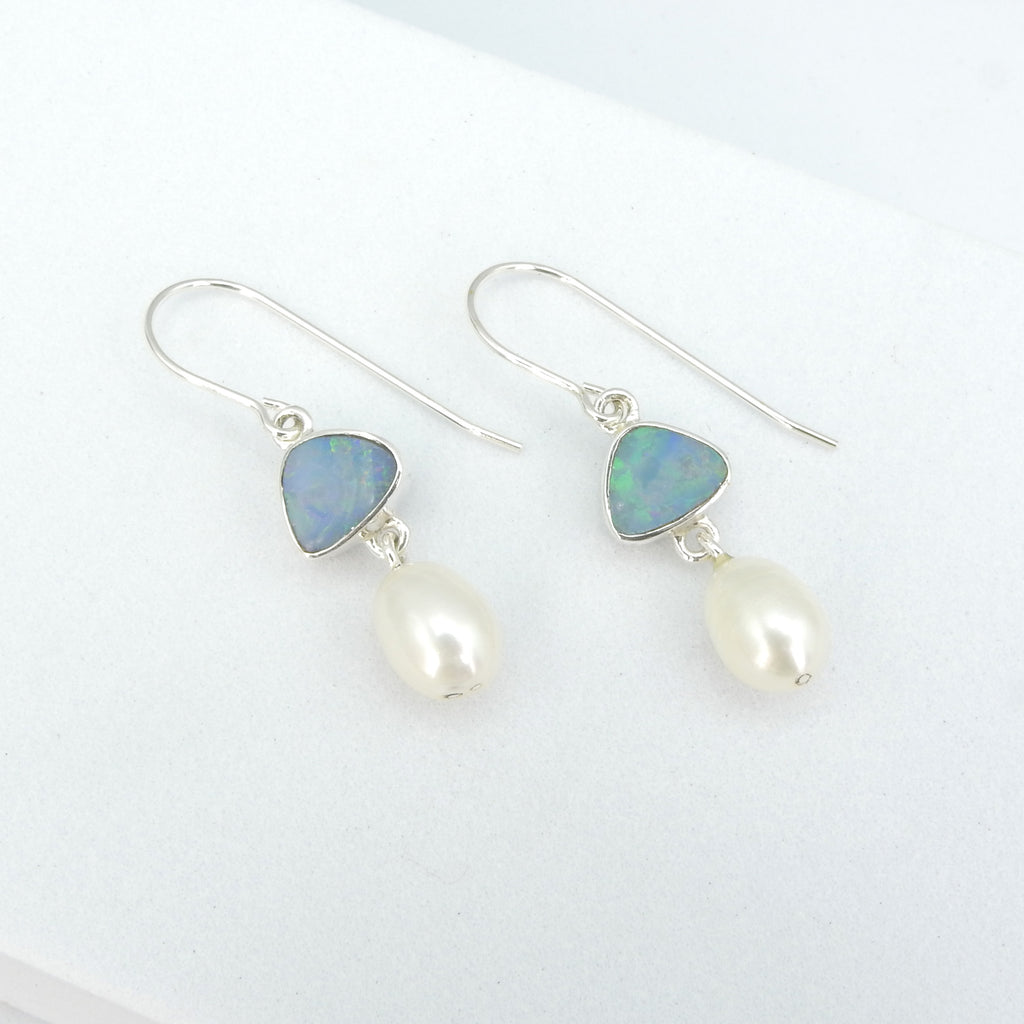 Sterling Silver Opal & Pearl Earrings