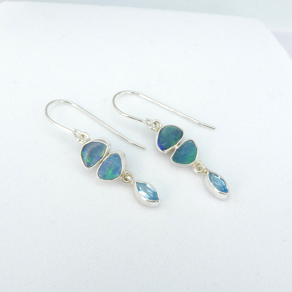 Sterling Silver Boulder Opal & Blue Topaz Earrings