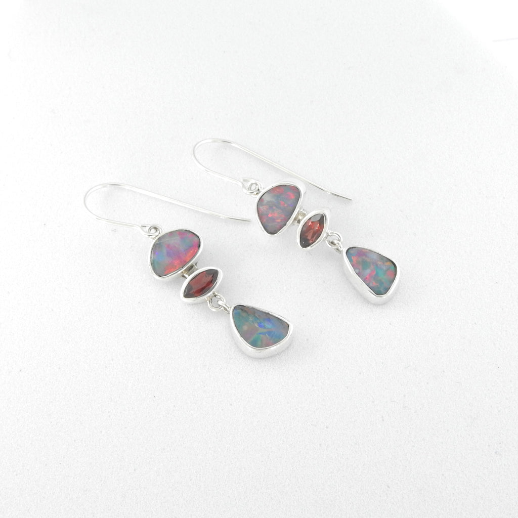 Sterling Silver Boulder Opal & Garnet Earrings